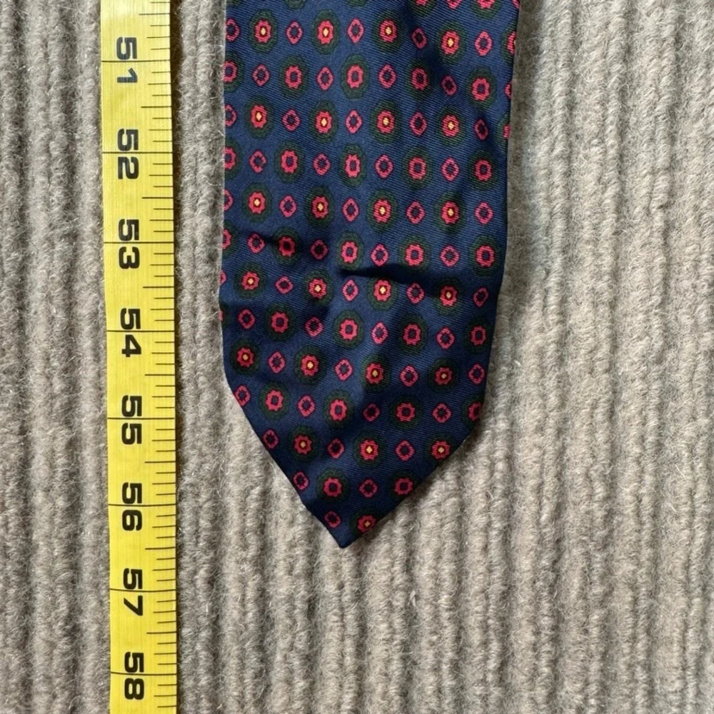 Cantini Firenze Mens Silk Tie Italy Navy Blue Red Green Medallion Geometric 57in